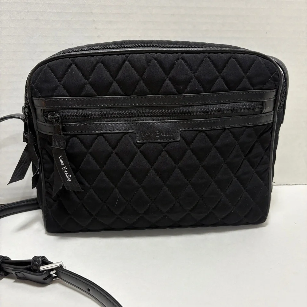 Vera Bradley Leathered Trimmed Black Quilted Crossbody